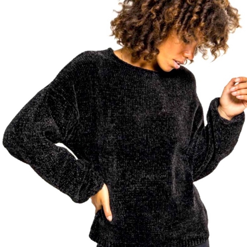 J. Jill Black Chenille Crewneck Sweater - Picture 1 of 8